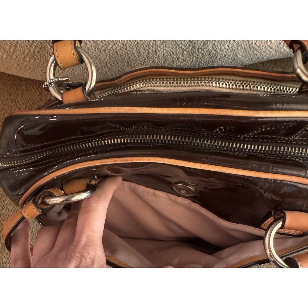 Patent Leather Coach Peyton Signature Embossed Satchel Brown/Tan F20065 - Picture 7 of 13